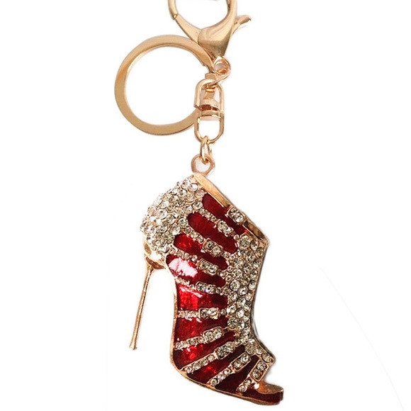 Accessories - Red & Gold Crystal High Heel Shoe on Gold Keychain